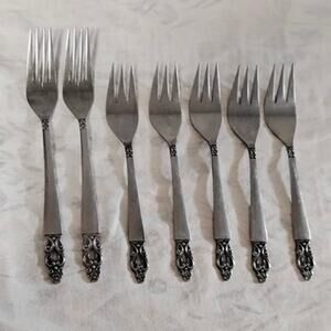 7 National Stainless Olaf Forks 2 Dinner 5 Salad Burnished Black Accent Japan